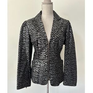 Pamela McCoy Women’s Metallic Leopard Print Leather Zip Front Blazer Jacket Med